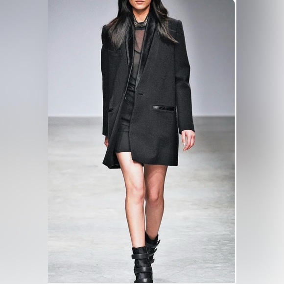 Isabel Marant Runway Ego Black Coat w/ Calf Hair Lapel SZ40 $1575